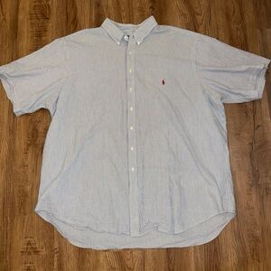 Polo Ralph Lauren Shirt Mens 4XLT Seersucker White Blue  Striped - Red  Pony